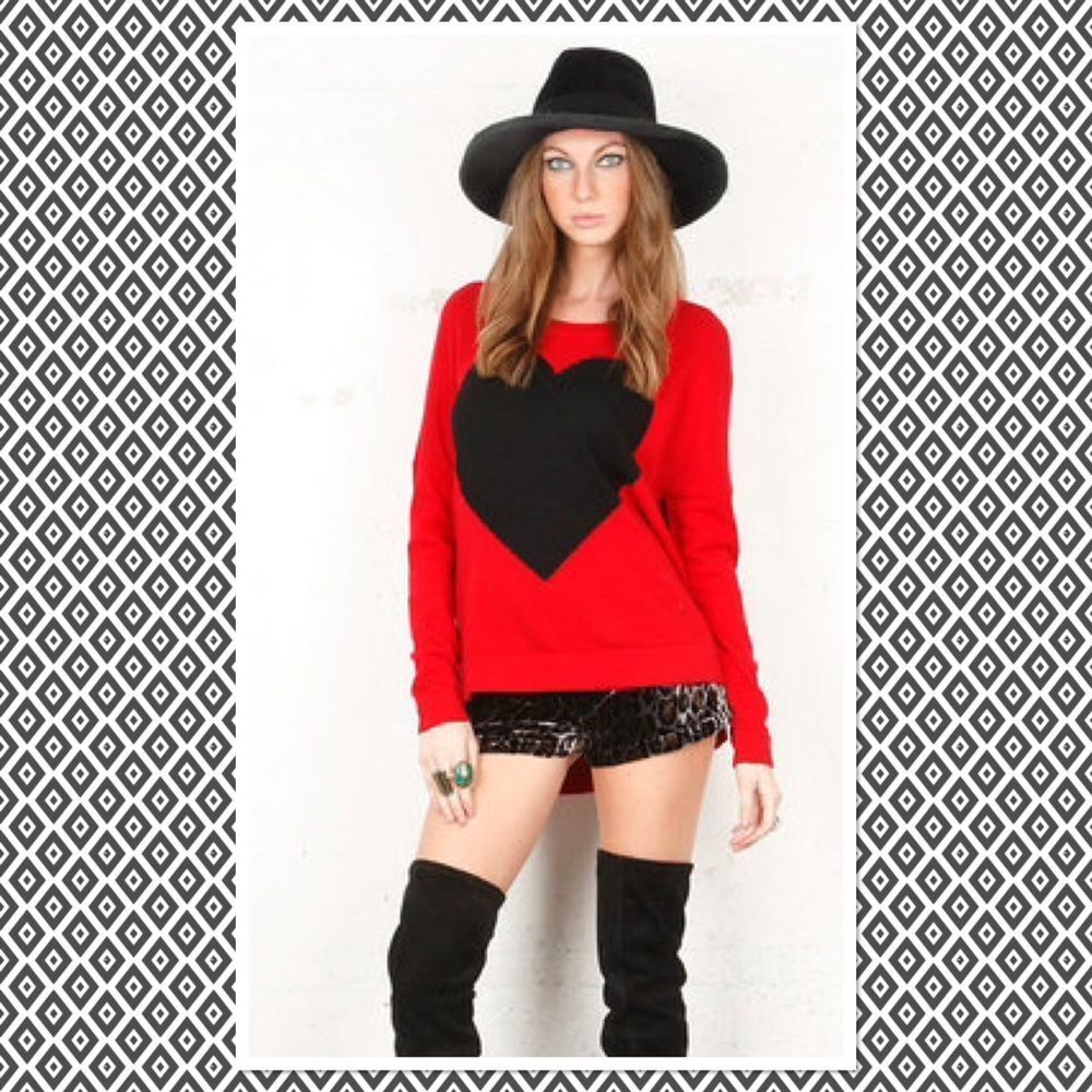 Torn by Ronny Kobo Red Jovia Heart Sweater XS